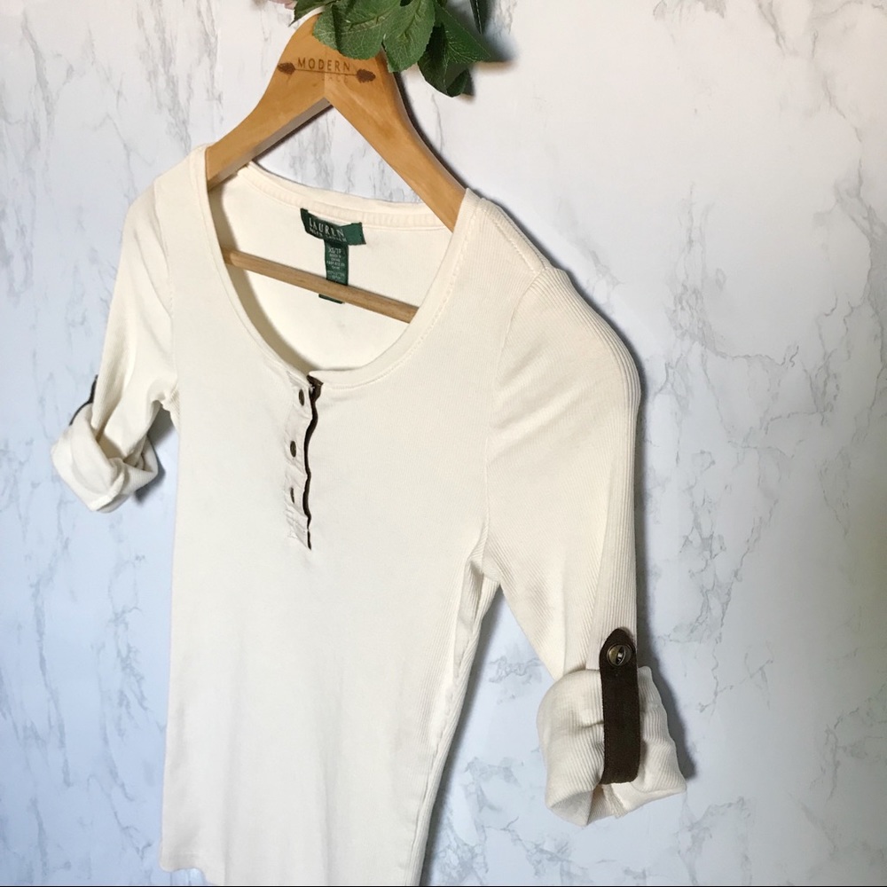 Ralph Lauren | Creme Top Suede Roll Tab on Sleeves